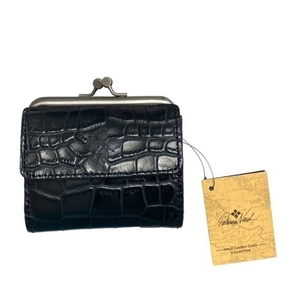 Patricia nash Astor wallet w/ kisslock black embossed crocodile leather NWT new